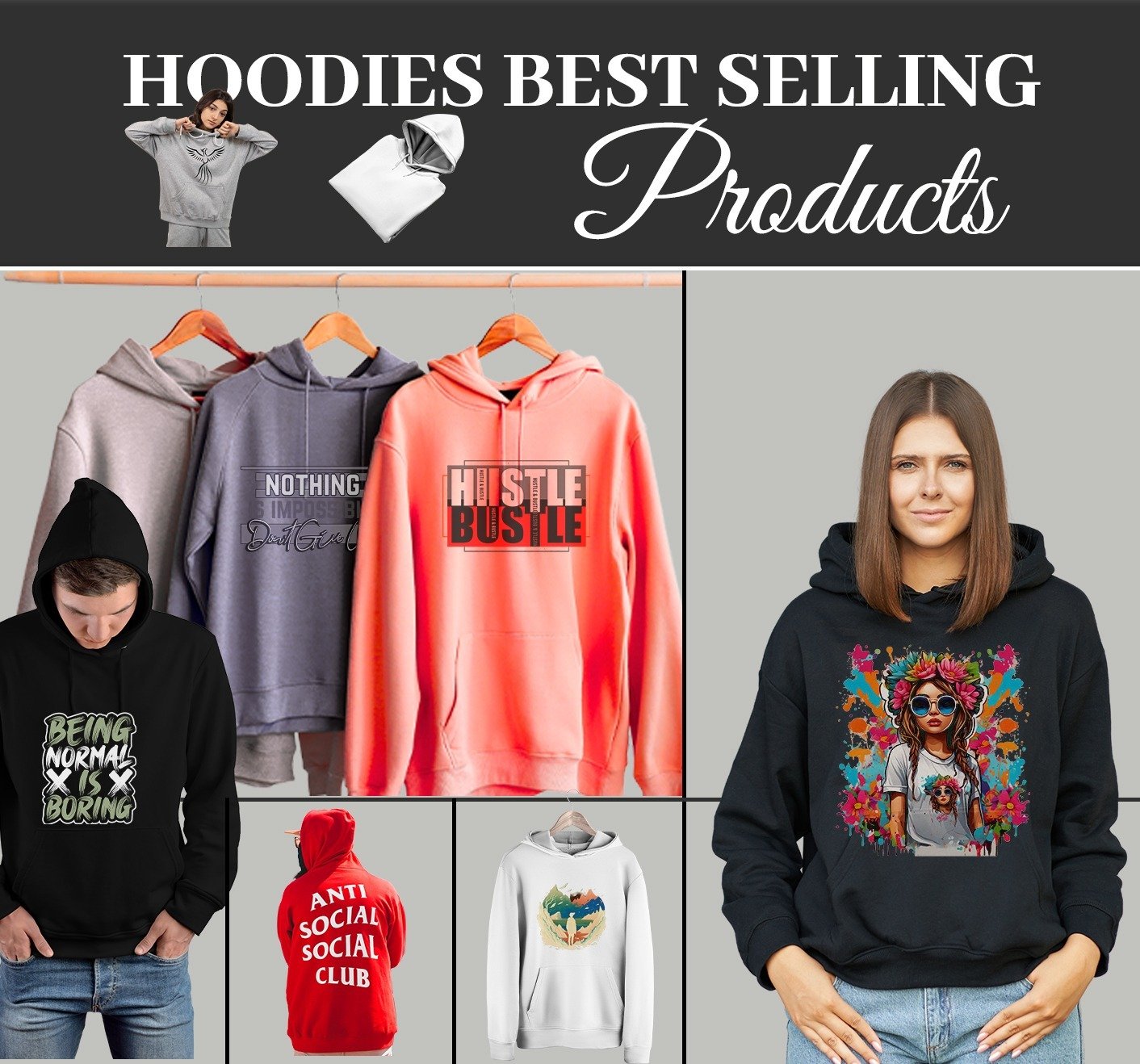 Top trending graphic hoodies for men and women in multiple colors and prints — including streetwear quotes, artistic designs, and casual fashion styles for hoodie lovers