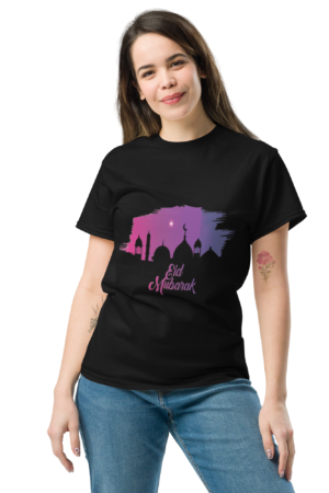 Eid Mubarak T-Shirt, Islamic Festive Tee, Ramadan Kareem Mosque Silhouette Shirt, Muslim Eid Outfit for Men & Women