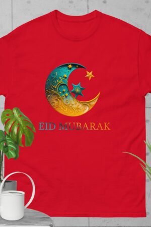 Eid Mubarak Crescent Moon & Star T-Shirt – Islamic Festive Tee, Ramadan & Eid Gift, Muslim Celebration Shirt