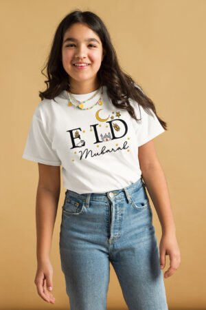 Youth wearing unisex classic shirt in casual style