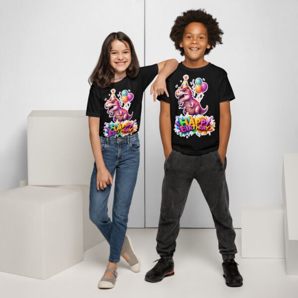 Pink dinosaur birthday t-shirt for girls with cute party design