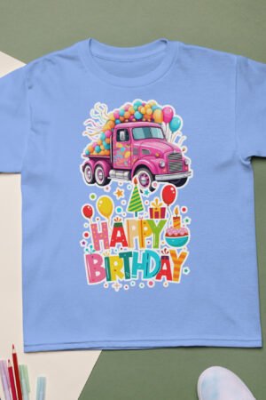 Cute pink truck birthday t-shirt for kids with vintage graphic design