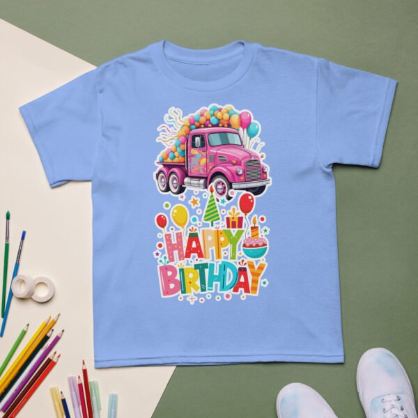Cute pink truck birthday t-shirt for kids with vintage graphic design