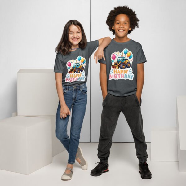 Construction Digger Kids Birthday T-Shirt Fun Party Outfit for Boys & Girls Cute Excavator Tee with Balloons & Confetti Tee - Image 5