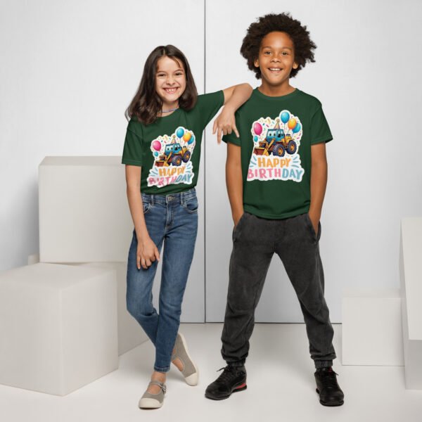 Construction Digger Kids Birthday T-Shirt Fun Party Outfit for Boys & Girls Cute Excavator Tee with Balloons & Confetti Tee - Image 4