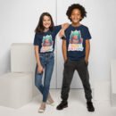 Two kids in blue Underwater Kids Birthday T-Shirts with colorful ocean-themed graphics including coral and fish