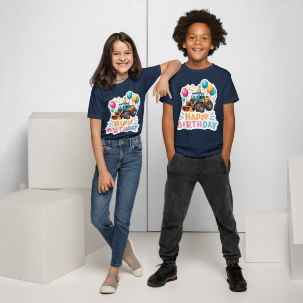 Construction Digger Kids Birthday T-Shirt Fun Party Outfit for Boys & Girls Cute Excavator Tee with Balloons & Confetti Tee - Image 3