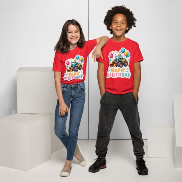Construction Digger Kids Birthday T-Shirt Fun Party Outfit for Boys & Girls Cute Excavator Tee with Balloons & Confetti Tee - Image 6