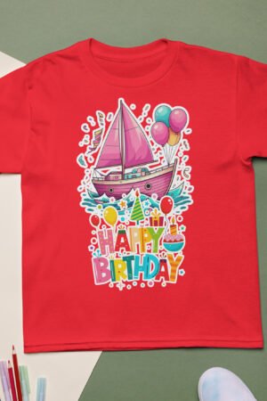 Pink Sailboat Kids Birthday T-Shirt Nautical Theme Party Tee Cute & Colorful Celebration Shirt Fun Birthday Gift for Boys & Girls