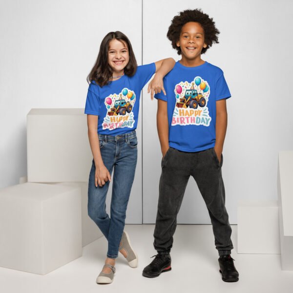 Construction Digger Kids Birthday T-Shirt Fun Party Outfit for Boys & Girls Cute Excavator Tee with Balloons & Confetti Tee - Image 7