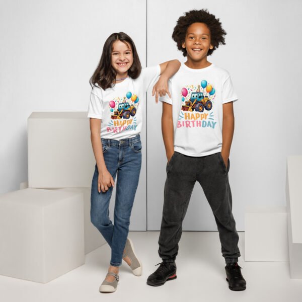 Construction Digger Kids Birthday T-Shirt Fun Party Outfit for Boys & Girls Cute Excavator Tee with Balloons & Confetti Tee - Image 10