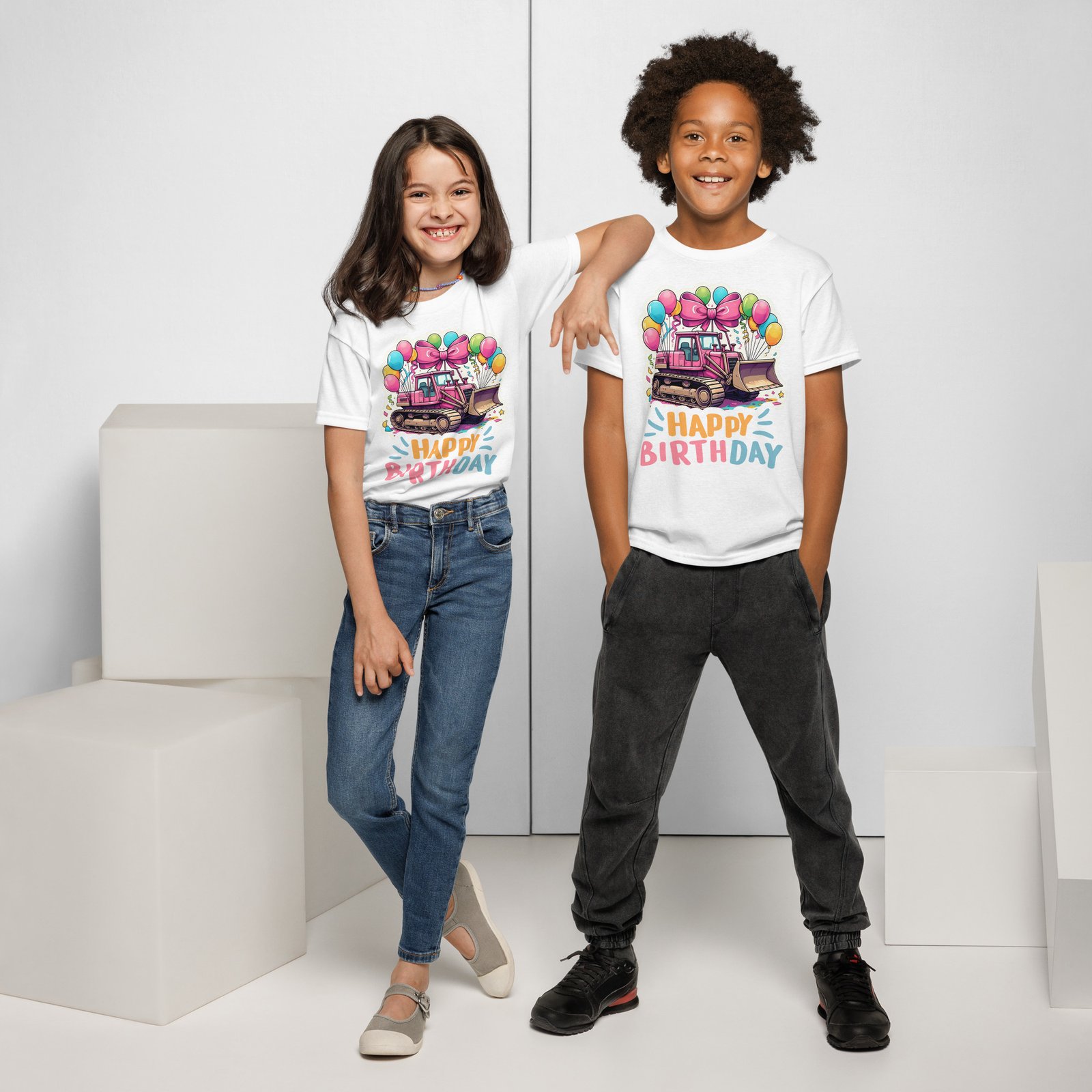 Pink Bulldozer Birthday T-Shirt for Girls – Cute Construction Party Tee with Bow – Fun Birthday Outfit for Kids Tee - Image 10