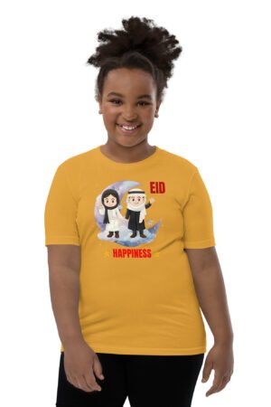 Kid wearing Eid Happiness T-Shirt celebrating Ramadan and Eid Festival