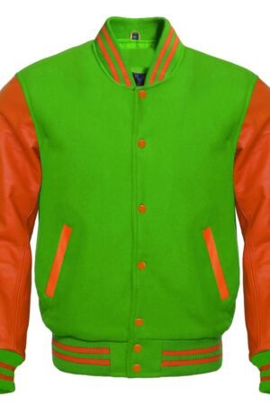 Unisex green varsity jacket with white sleeves