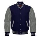 Black varsity jacket men with faux leather sleeves