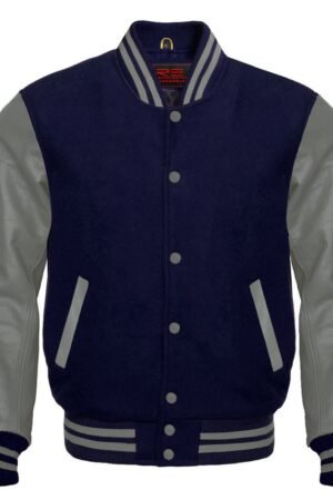 Black varsity jacket men with faux leather sleeves
