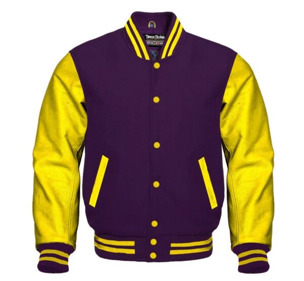 Men’s purple varsity jacket streetwear style