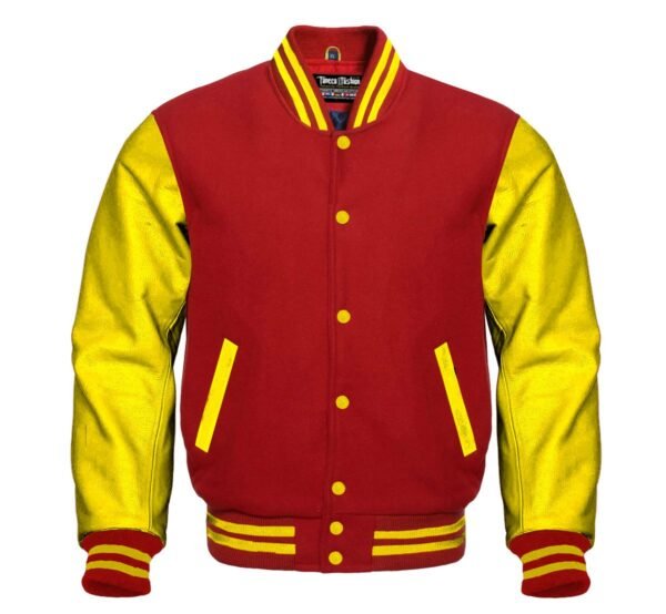 Red varsity hoodie streetwear look