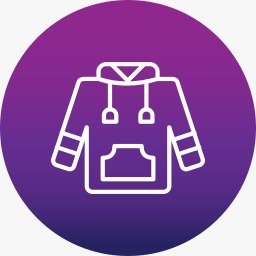 "Stylized hoodie icon for fashion design services or streetwear branding, displayed on a violet gradient background — perfect for logo, UI, or apparel category tag."