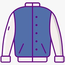 Minimalist vector icon of a varsity jacket in blue and white, ideal for custom jacket designs or clothing
