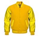 Yellow Varsity Jacket with white sleeves and striped cuffs