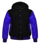 Black Varsity Jacket Front View with Classic Stripes