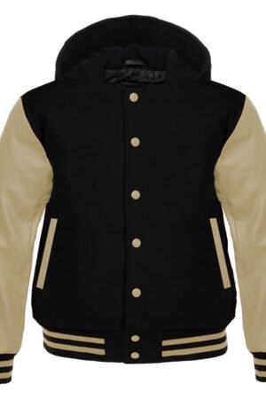 Varsity Jacket Hoodie with Snap Buttons and Hood
