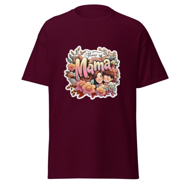 Maroon Women Classic Tee with floral “Mama” graphic – trendy casual t-shirt from pkhubofficial.com