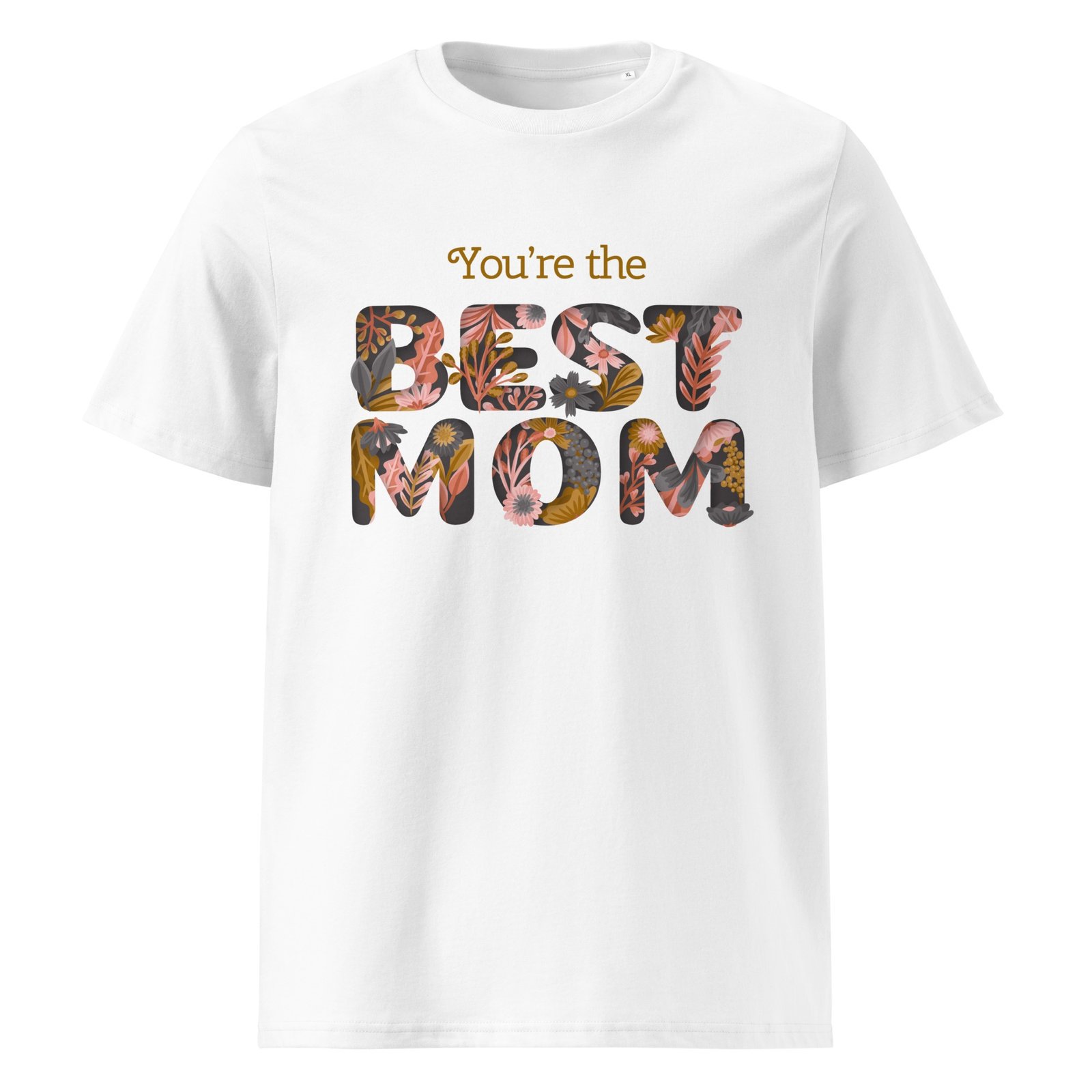 Close-up of Best Mom Ever T-Shirt cotton fabric and print details