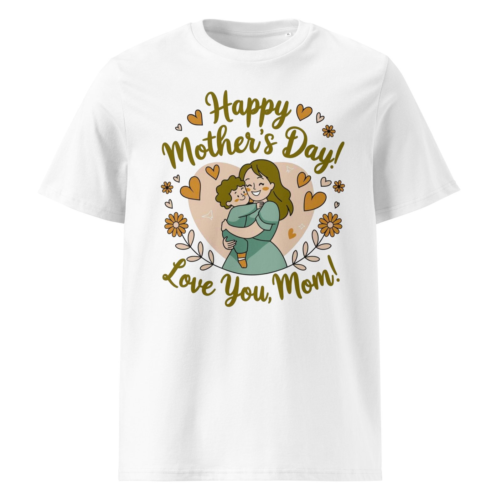 Mother's Day t-shirt with cute illustration of a child hugging mom – heartfelt gift idea for mom from son or daughter"