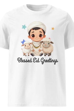 Men’s Eid Day Ribbed Neck T-shirt with Peaceful Eid Greetings – Organic Cotton