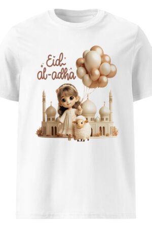 Trendy Eid Shirts 2025 – white unisex cotton shirt with Eid ul Azha sheep design