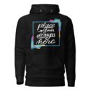 Custom hoodie with "Place Your Design Here" mockup, ideal for uploading personalized artwork, logos, or quotes for a unique and cozy printed sweatshirt.