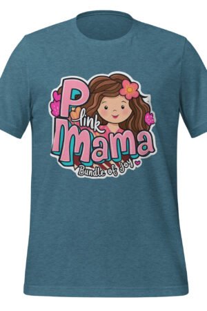 Blue women’s t-shirt with “Proud Mama” cartoon print – pkhubofficial.com