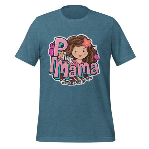 Blue women’s t-shirt with “Proud Mama” cartoon print – pkhubofficial.com