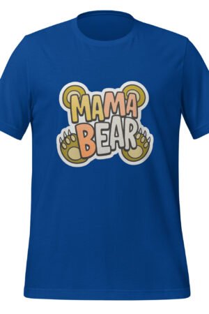 Blue unisex t-shirt with “Mama Bear” print – fun Mother’s Day gift tee from pkhubofficial.com