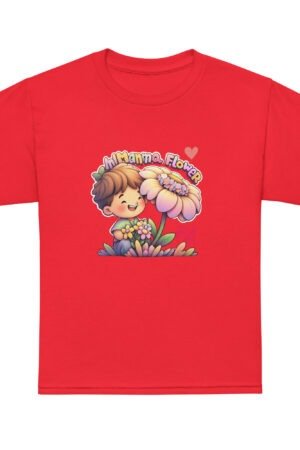 Red youth t-shirt with “Strong Like Mom” graphic – Mother’s Day kids apparel at pkhubofficial.com