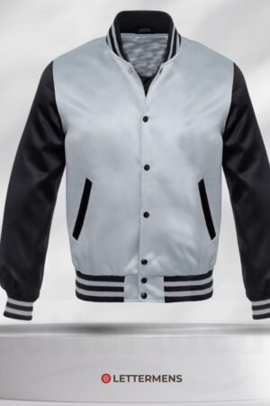 Silver Boday Black Sleeves Strip Shoulder Satin Jacket