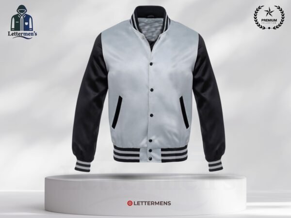 Silver Boday Black Sleeves Strip Shoulder Satin Jacket