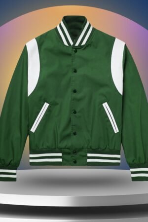Green Strip Shoulder Satin Jacket