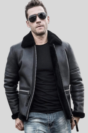Men’s Black Shearling Bomber Jacket