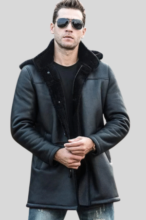 Men’s Black Shearling Leather Coat
