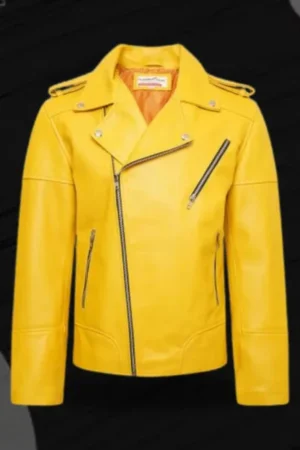 Men’s Yellow Leather Biker Jacket