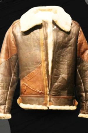 Brown Shearling Leather Bomber Jacket